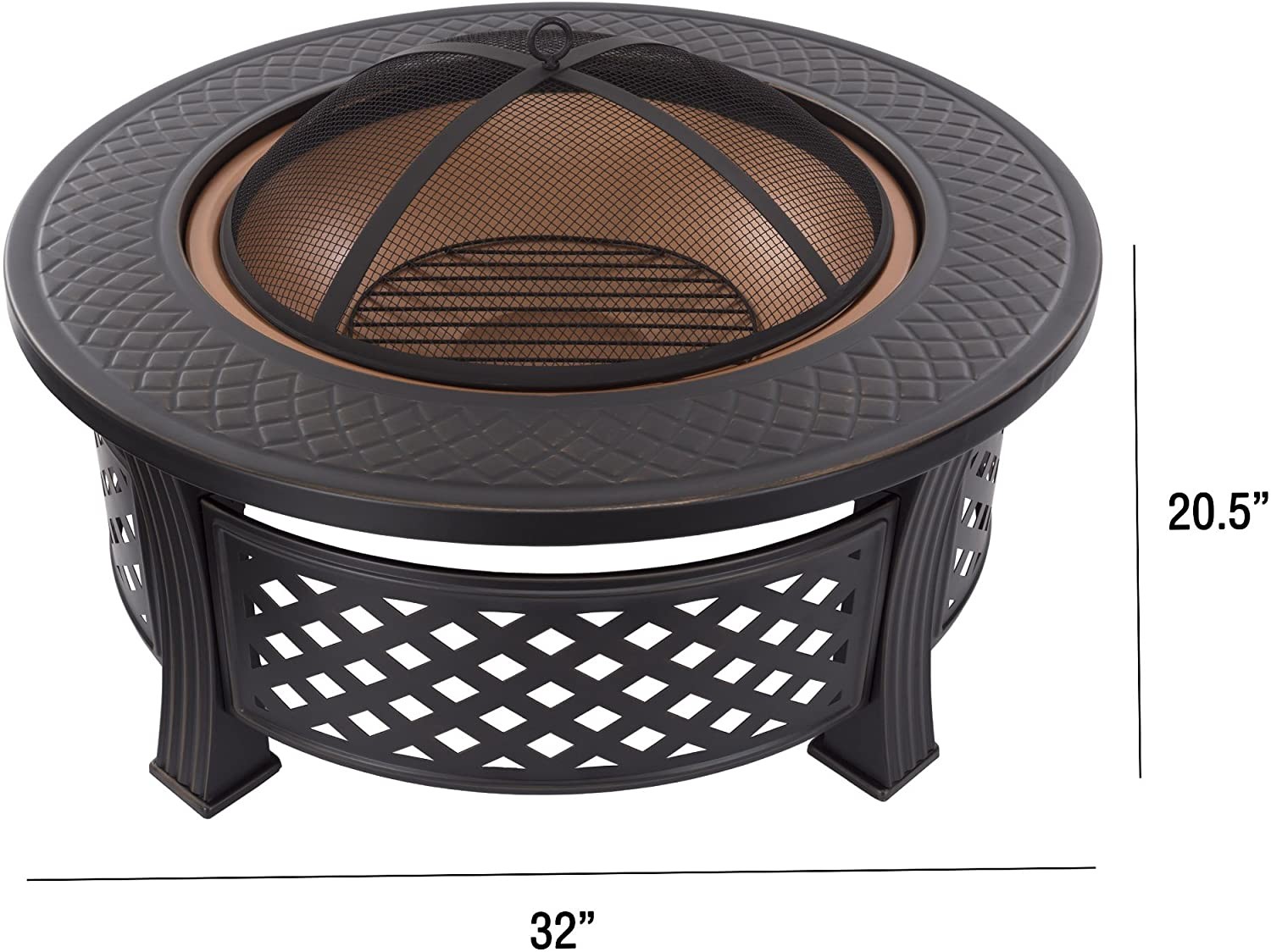 Metal Wood Burning Charcoal Barbecue Pit Spark Screen Cover Backyard Garden Grill Poker