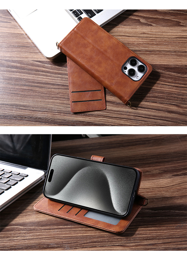 Removable Strap PU Leather Phone Case Flip Cover Wallet Card Holder For IPhone