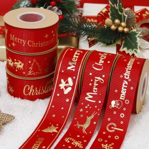 China Gold Foil Printed Christmas Ribbon Red Personalised Christmas Ribbon wholesale