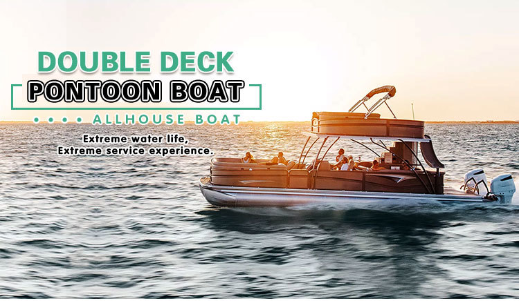 Aluminum Double Decker Luxury Pontoon Boats , 30FT 2 Story Party Pontoon Boat