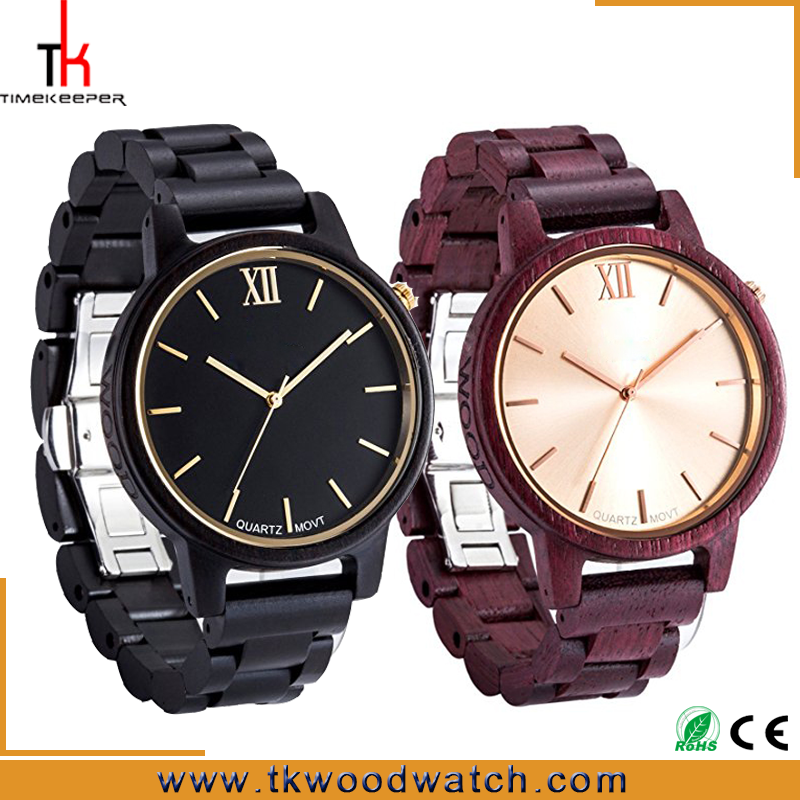Christmas Gift Red and Dark sandalwood Gold hand wood watch private label