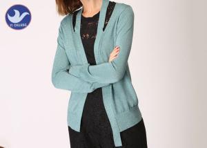 China Viscose Lurex Womens Knit Cardigan Sweaters Long Sleeves Neck Slit Female wholesale