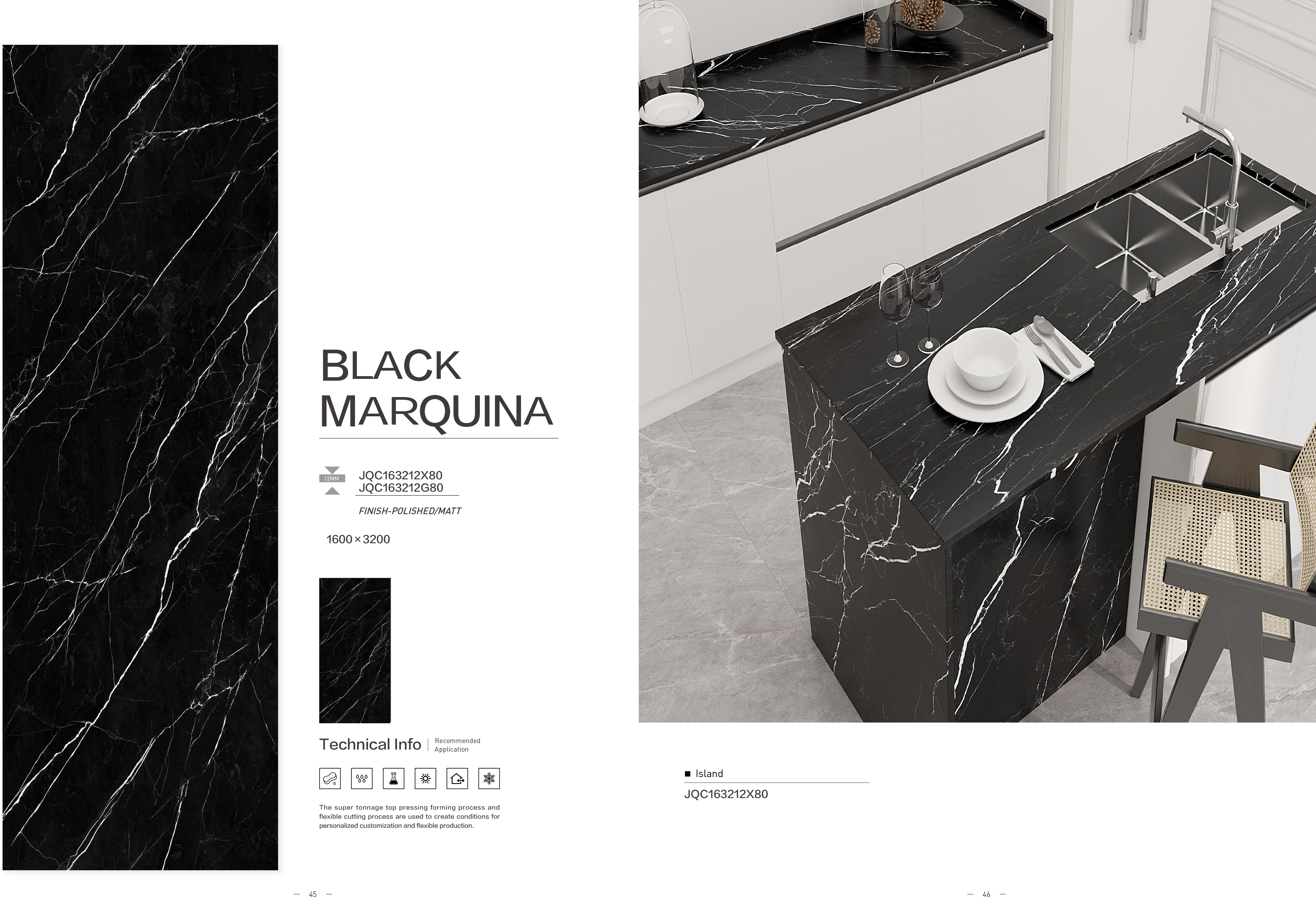 Black Marble Porcelain Slab Tile 3 Random Patterns High Hardness