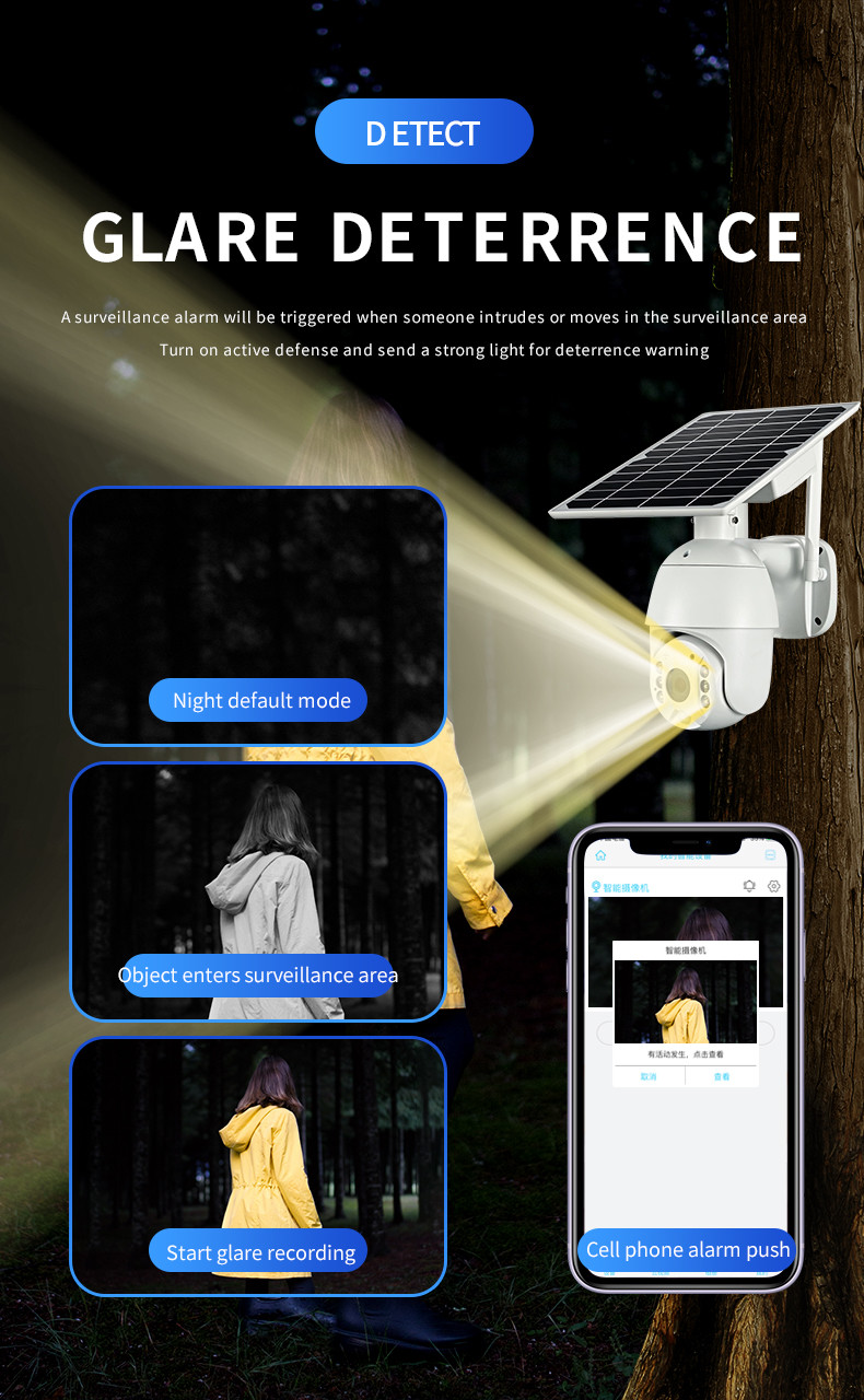 Glomarket 4G US/AU/JP Solar Lower Powered PTZ 2MP/4MP Waterproof Camera Smart Security Surveillance Cctv Camera
