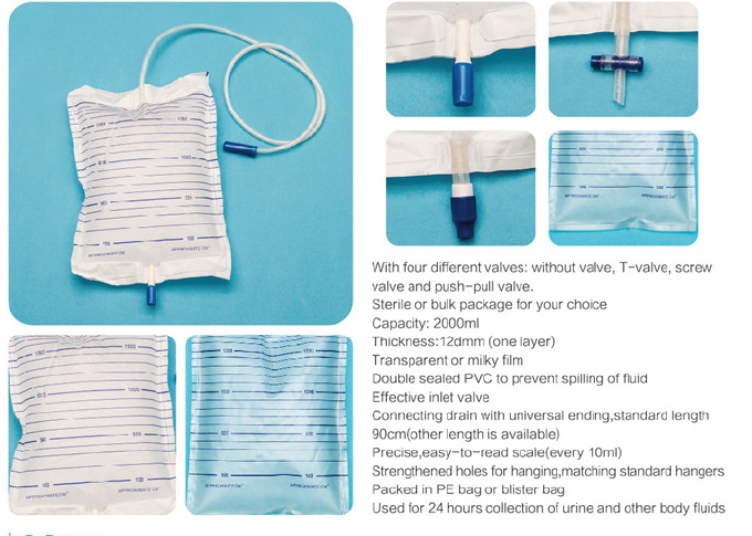 Disposable Medical Sterile Urology Series Economic Urine Bag Customized for adult PVC urine bag