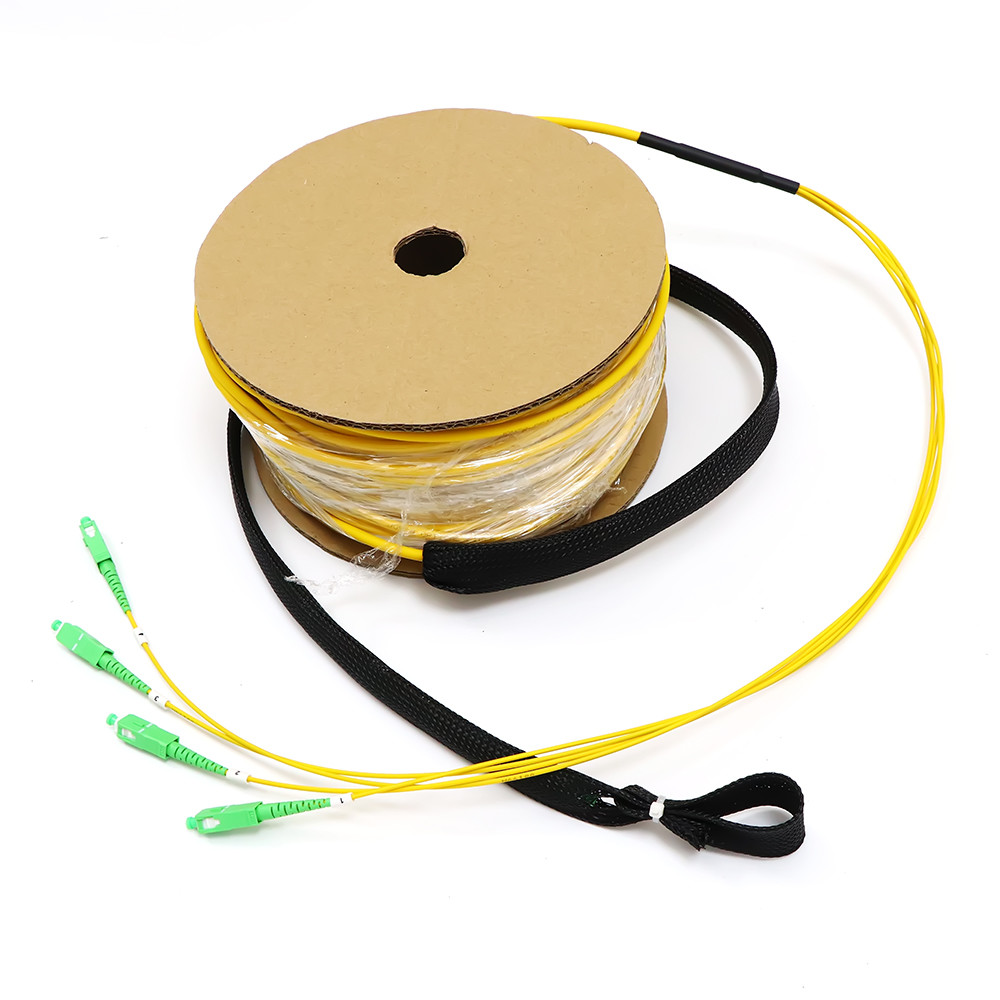 SC APC SingleMode Pre Terminated Fiber Cable With Pulling Eyes