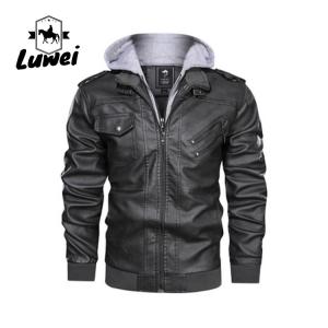 China Custom Sport Windbreaker Hooded Utility Water Proof Outwear Motorcycle Parka Pu Faux Leather Jacket for Male wholesale