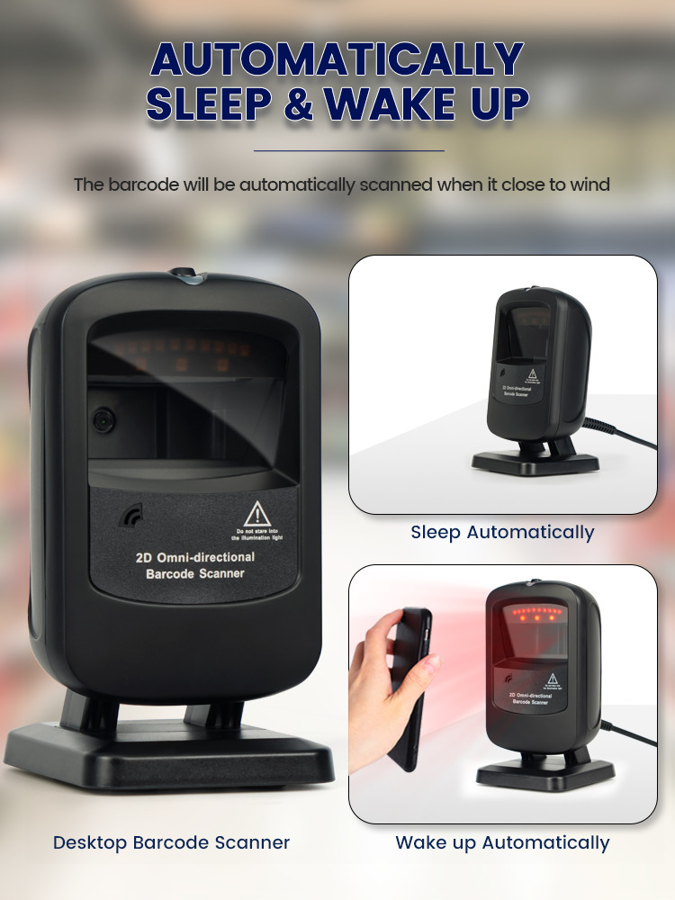 4Mil Desktop Barcode Reader 1D 2D Omnidirectional CMOS Scanner For Supermarket
