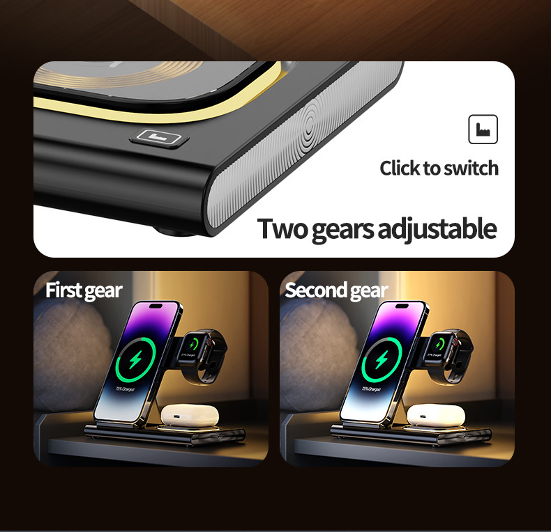 Fast Foldable 3 In 1 Wireless Charger 15W For Phone Watch Earphone