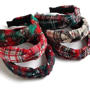 China Christmas Xmas Cross Knot Hairband Plaid Holiday Decorations 40cm 15.8in wholesale