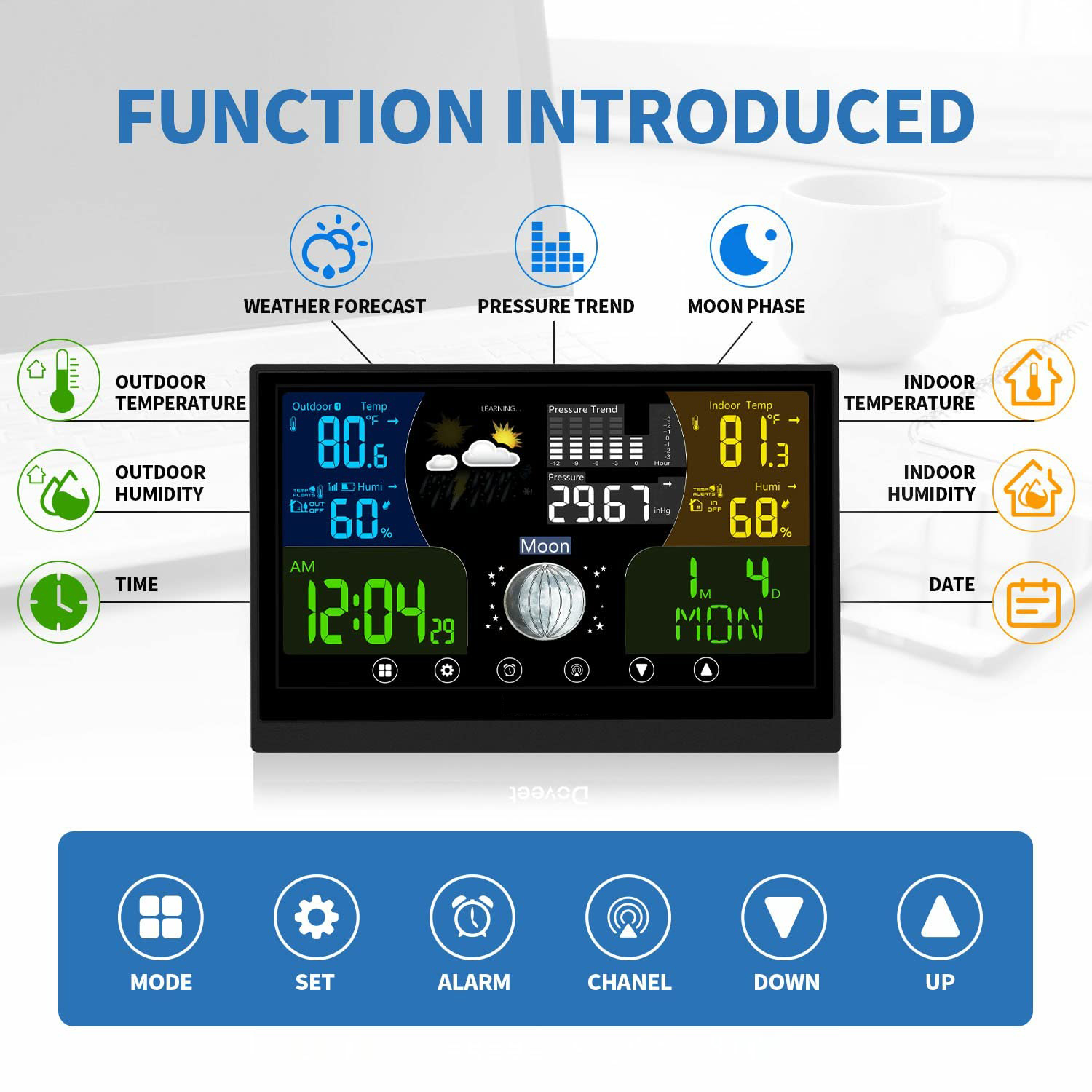 Compact Hygrometer Thermometer Meteo Station High Temperature Alert Indoor Weather System
