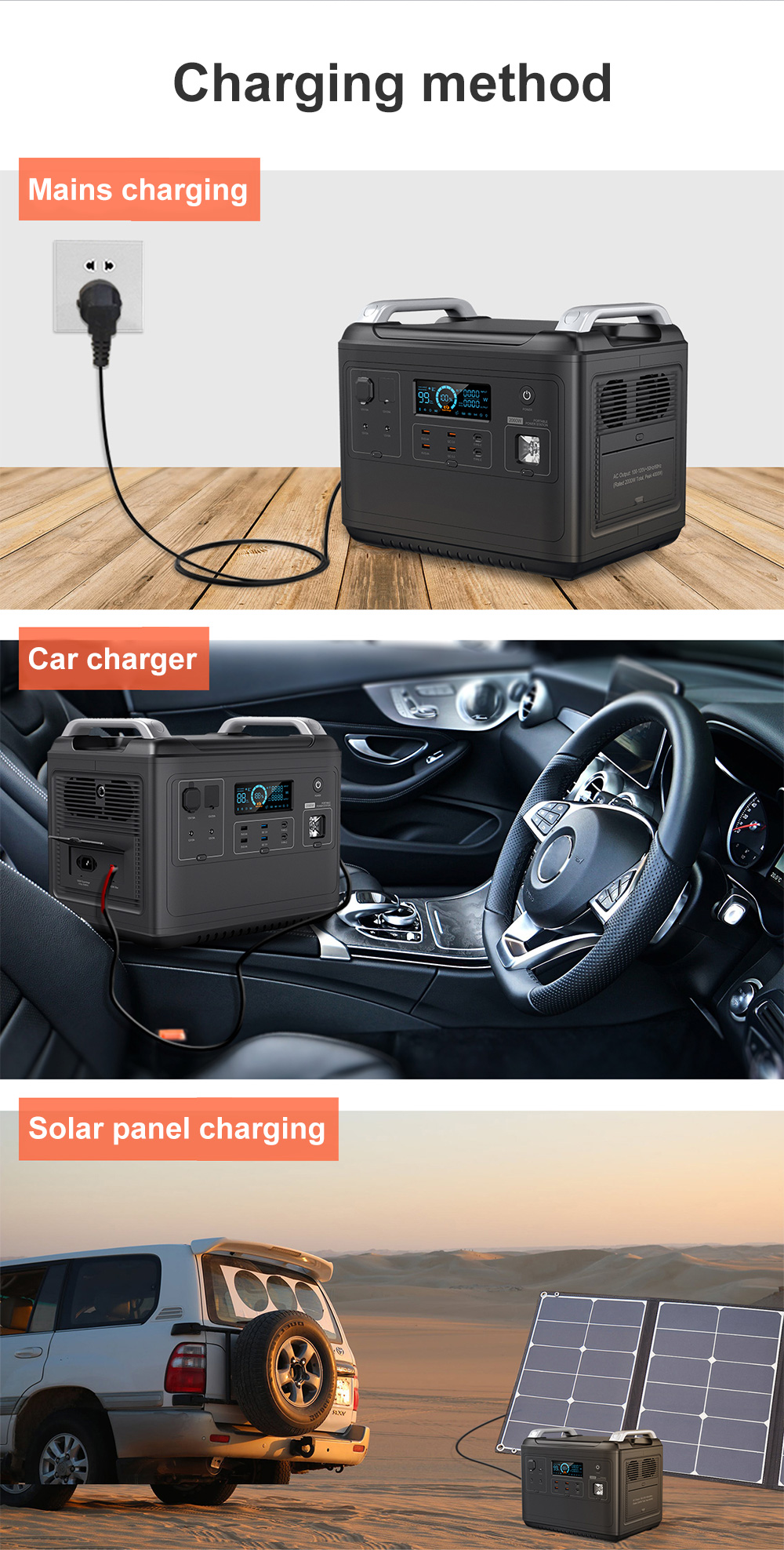Ups Lithium Portable Power Station Lifepo4 Solar 2000W 1000 Watt Two-Way Quick
