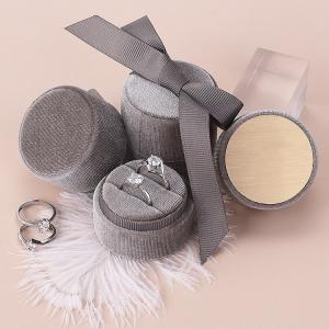 China Custom Jewelry Round Packaging Boxes Ring Earring Necklace Velvet Gift Box With Ribbon wholesale