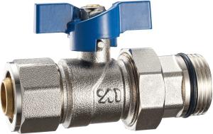 China 3610 3617 Nickel Plated Straight Type Flexible Male Nipple G1&quot; Brass Ball Valve with Blue Aluminum Butterfly Handle wholesale