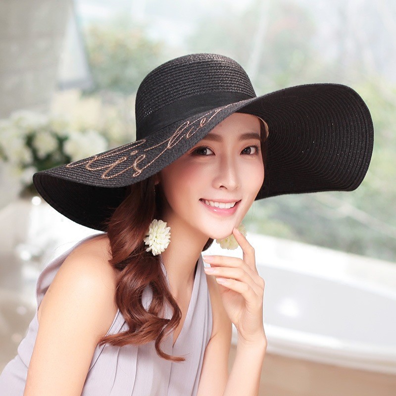 AK17519 Wide brim sunny beach paper straw hats with letter in stock , promotion cheap hats .