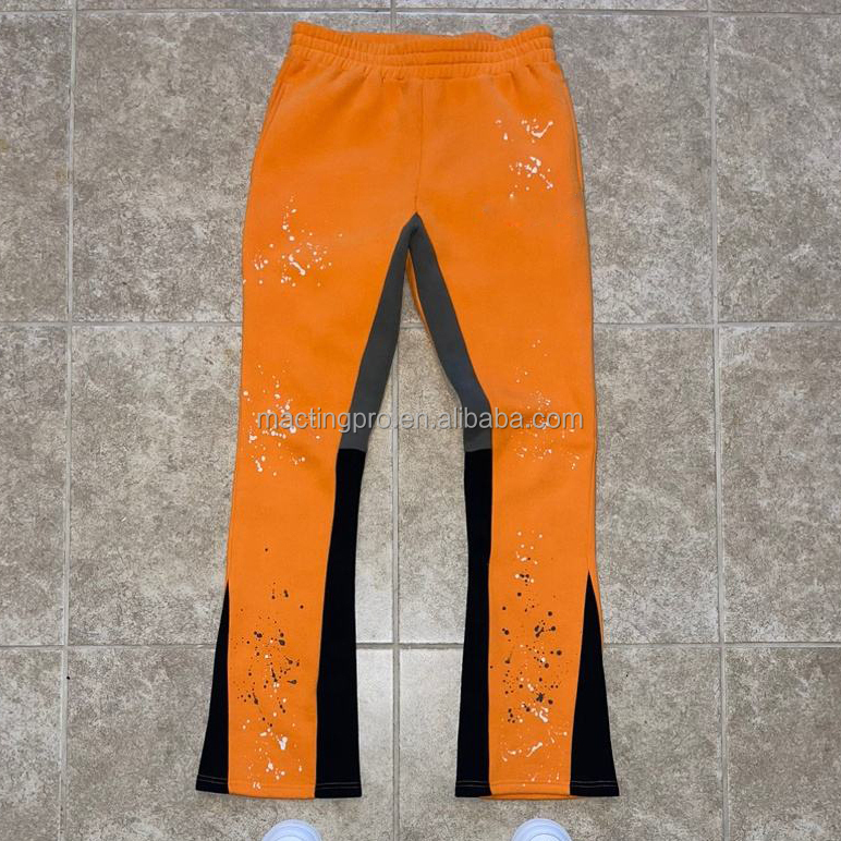 Customized Labels Men's Jogger Track Sweat Pants Baggy Trousers Paint Splatter Stack Flared Sweatpants