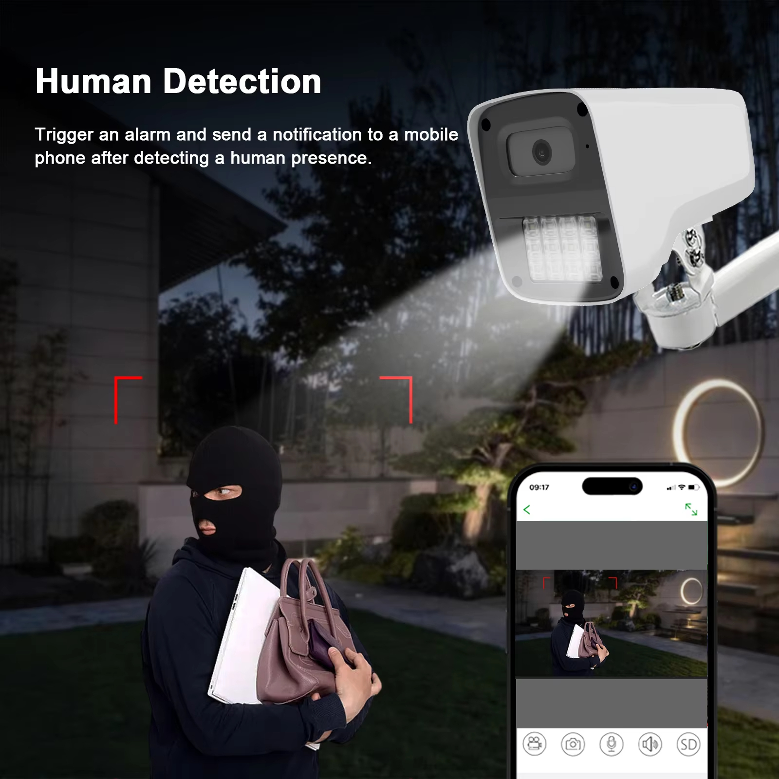 4MP POE AI IP Waterproof Dual Light Night Vision Two Way Audio Camera Motion Detection P2P CCTV Bullet Security Camera