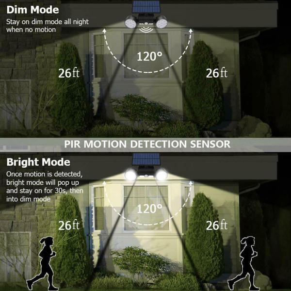 PIR Sensor 90lm 5V 1.3W Solar Wall Lamp Adjustable Angle Dual Head 2200mAh