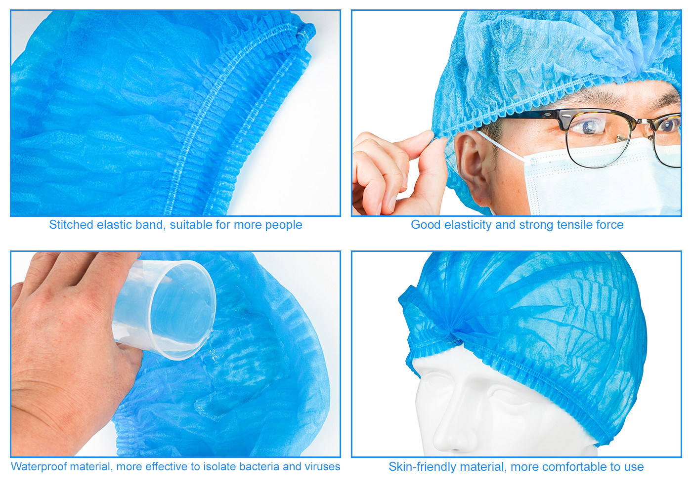 Medical Disposable Non Woven Bounffant Surgical Elastic Mob Cap