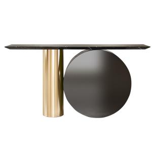 China Stainless Steel Console Table Wall Table With Brushed Gold Natural Marble Top Metal Base Living Room Use wholesale