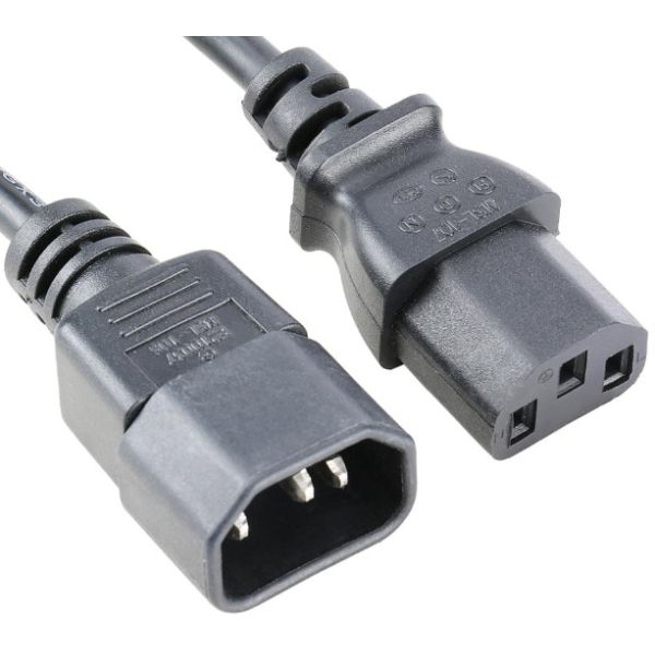 Black IEC320 C13 To C14 SJT Power Extension Cord 3FT Fast Charging Data Cable