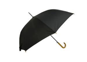 China Black J Stick Wooden Handle Umbrella Polyester Fabric Lightweight Anti Uv wholesale