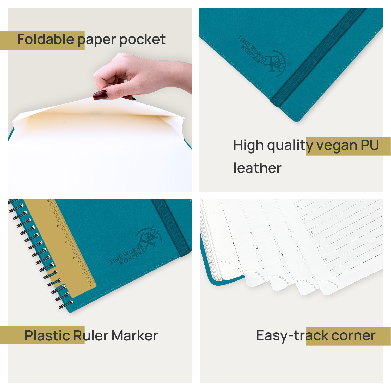 100GSM Hard Leatherette Paper Vertical Weekly Planner In Pacific Green