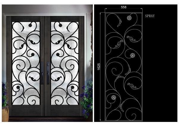 Natural Lighting Elegant Inlaid Door Wrought Iron Glass For Building Hand Forged