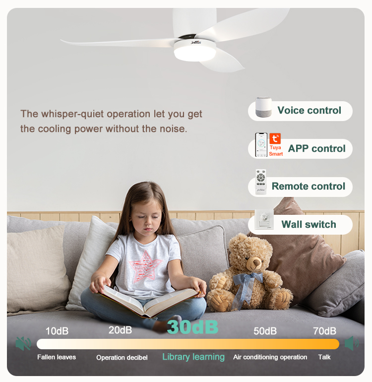 Low Ceiling 42" Flush Mount DC Ceiling Fan with Remote Control and 3 Colors LED Light