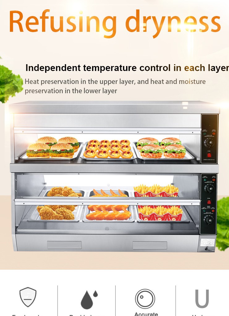 Electricity Powered Commercial 2 Layer Hot Food Display Warmer for Keeping Food Warm