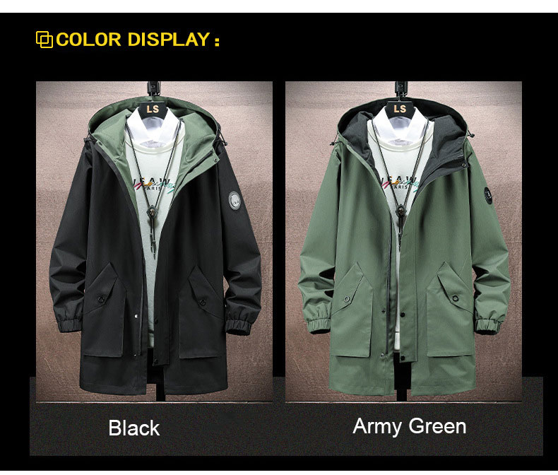 Autumn Parkas Windbreaker Men's Fat Long Coat Jacket with Dyed Processing Type