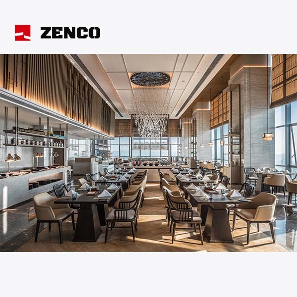 Modern Luxury Hotel Restaurant Furniture Set Solid Wood Table and Leather Chairs