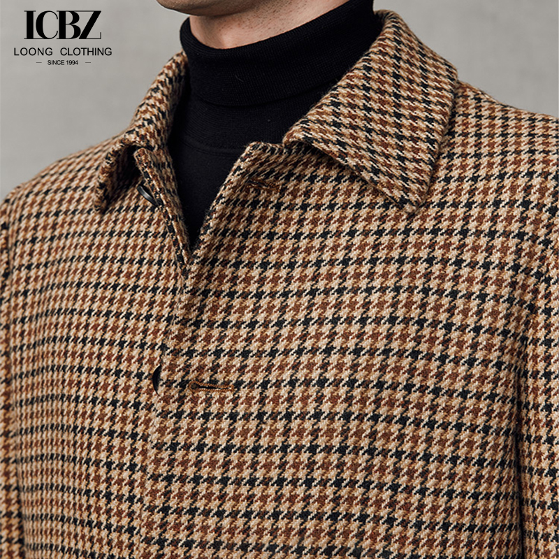 Men's Lapel Overcoat Brown and Yellow Double-sided Woolen Coat for Business Casual