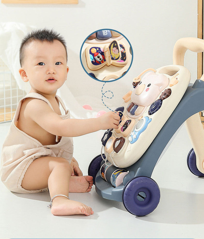 Foldable Sit Stand Early Push Toys Activity Center for Toddler Learning to Walk Baby Walker Infant Boys Girls Pull Wheels Musical Walking