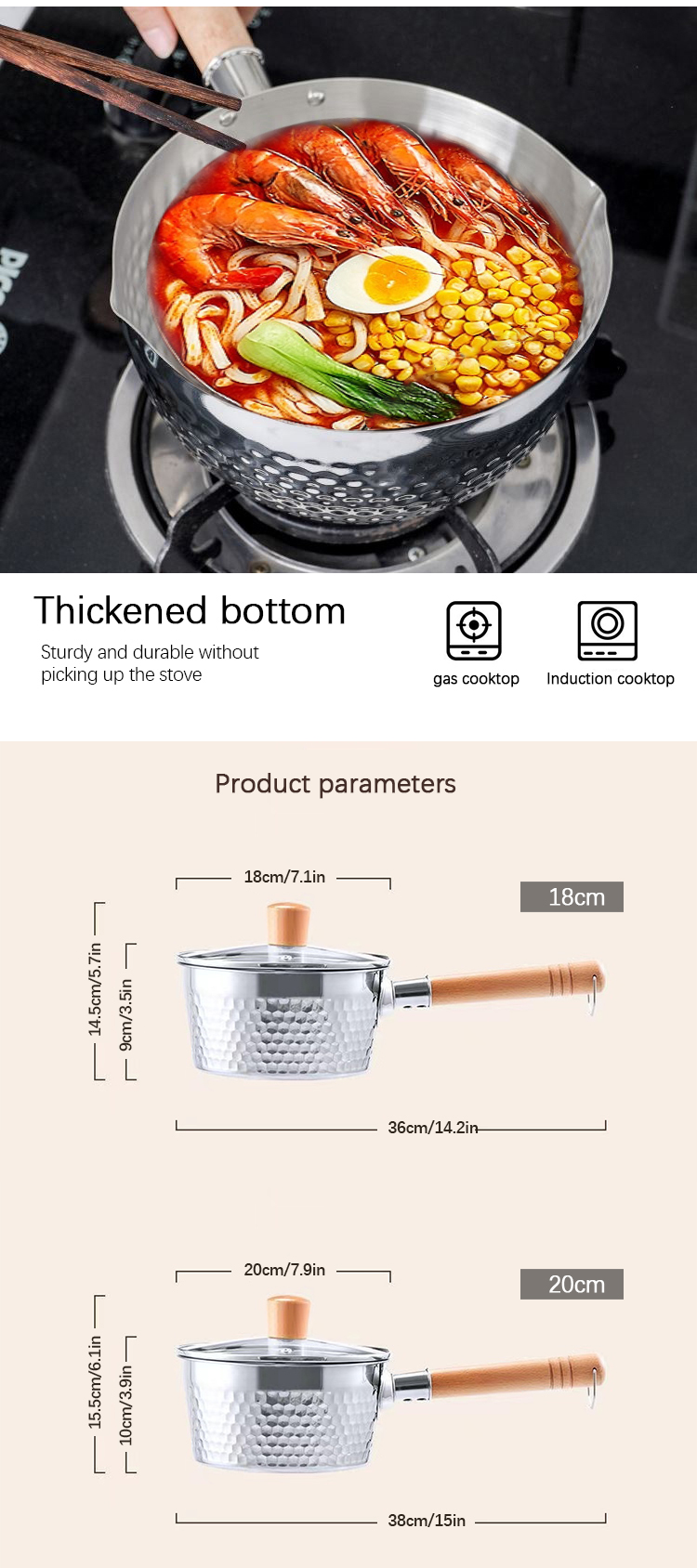 18 / 8 Kitchen Stainless Steel Cooking Pot With Glass Lid