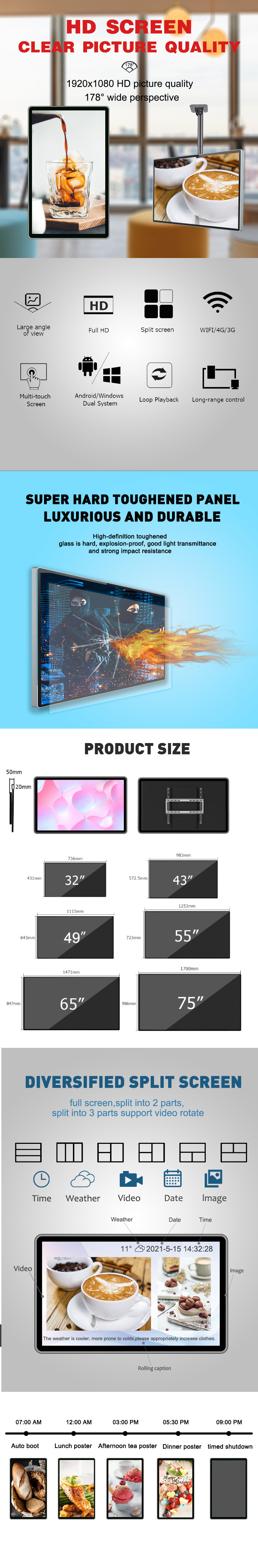 TFT 4K Wall Mount Interactive Touch TV Digital Signage 32 43 49 Inch