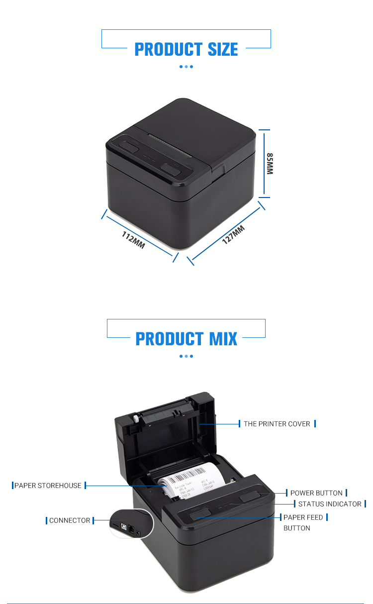 Adapter Direct Power Supply 58mm Wireless BT Thermal Receipt Bill Printer for Android