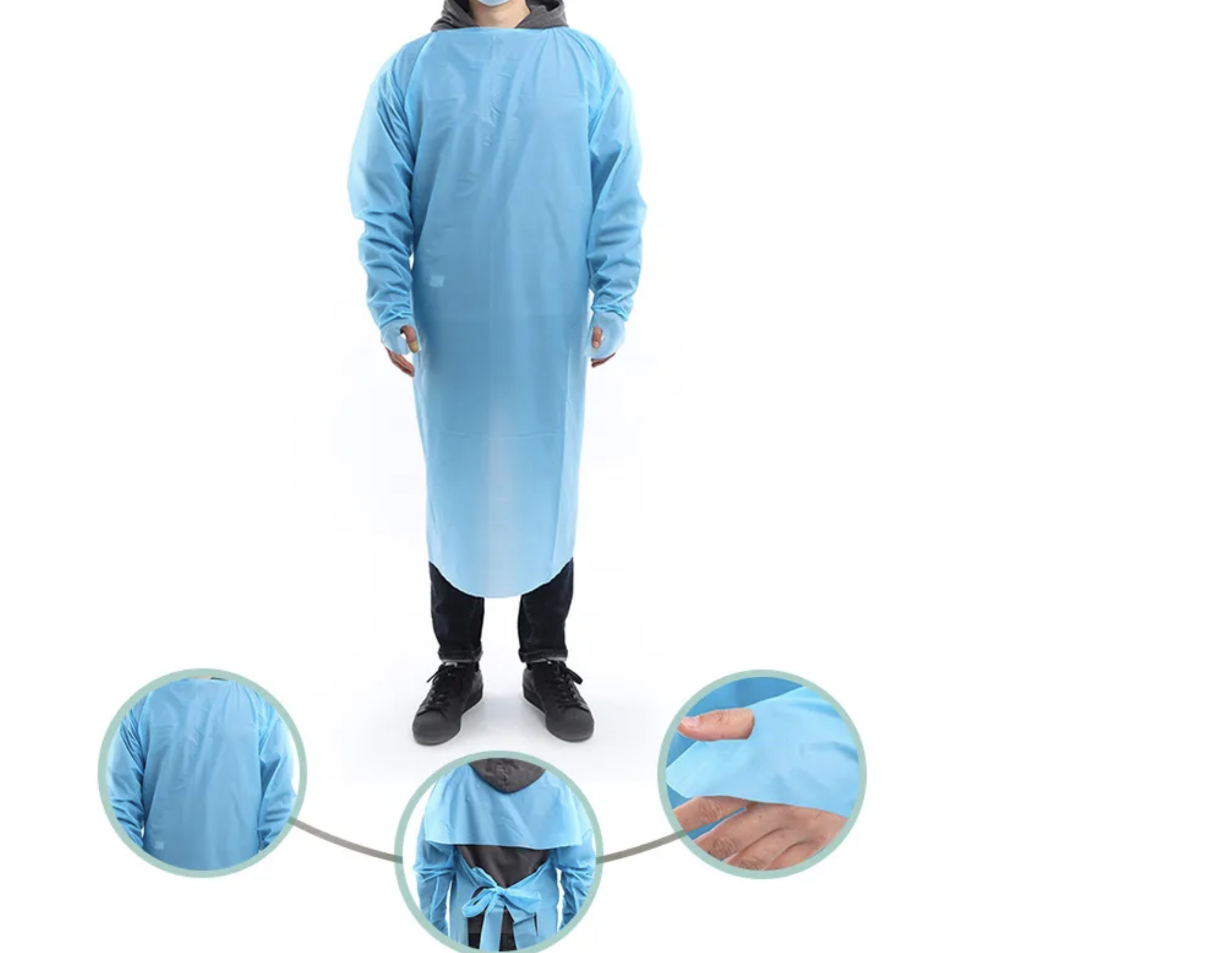"Thumb Loop CPE Gowns with Tie Closure for Hospitals & Medical Institutions"