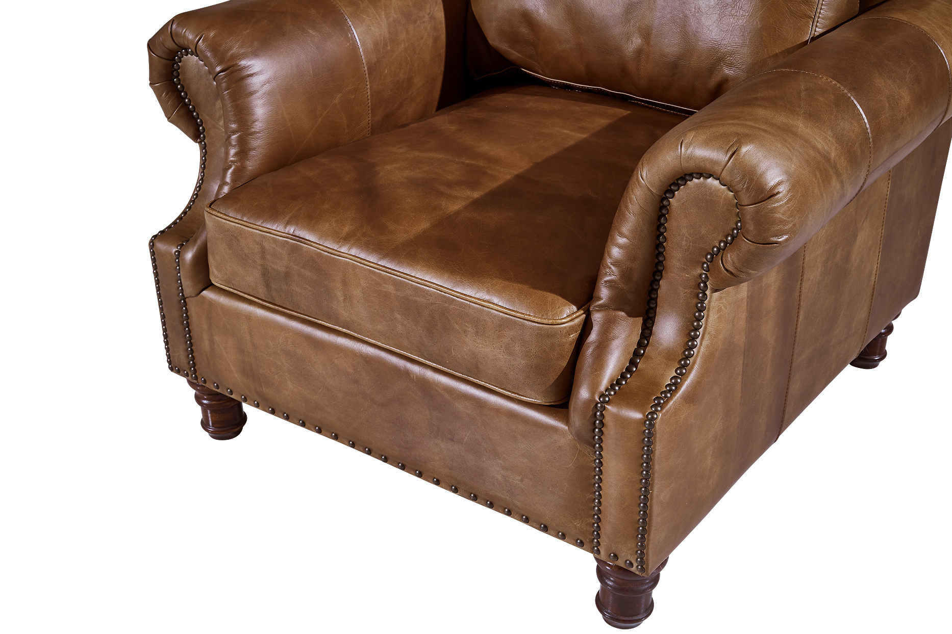 Vintage Brown High Back Leather Armchair , Tall Back Living Room Chairs Strong Linen