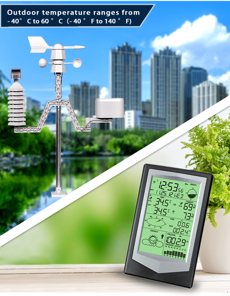 Indoor Temperature Range 0 To 60 °C Solar Powered Weather Station With Outdoor Sensor
