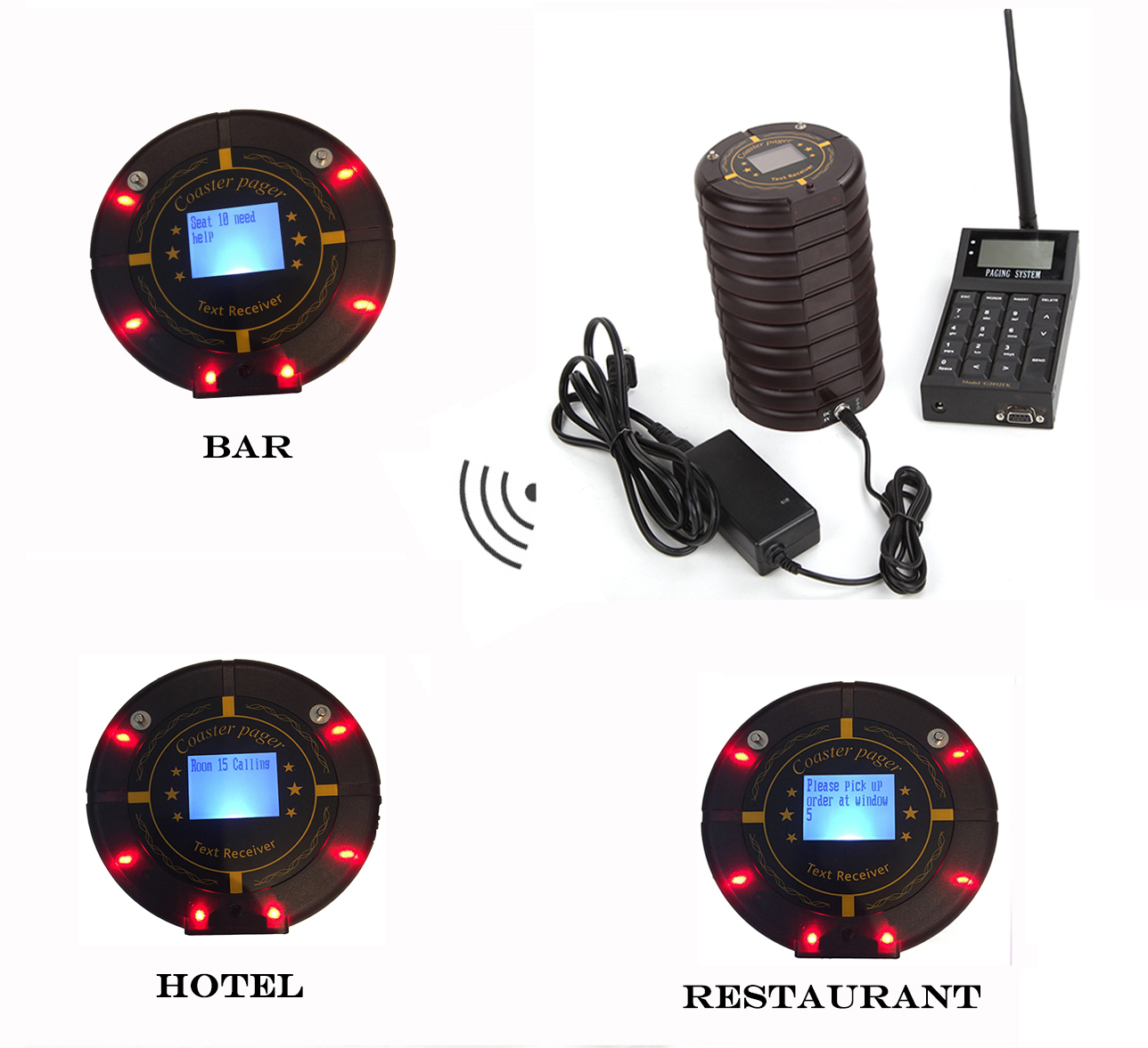 Fast Food Vibrating Restaurant POS Coaster Pagers Integrated with LED screen