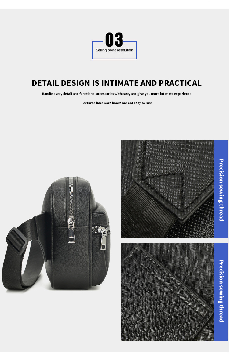 Custom Logo Waterproof Men's Chest Bag with Multiple Functions in PU Saffiano Leather