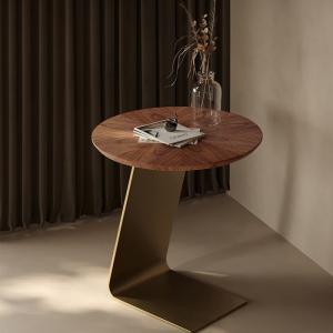 China Walnut Veneer Round End Tables For Living Room Brushed Gold Color wholesale