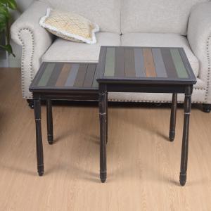 China Retro Striped Black E1 MDF Board Solid Wood Coffee Tables wholesale