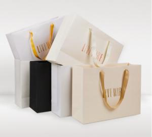 China BSCI White Flexographic Printed Ribbon Handle Bags wholesale