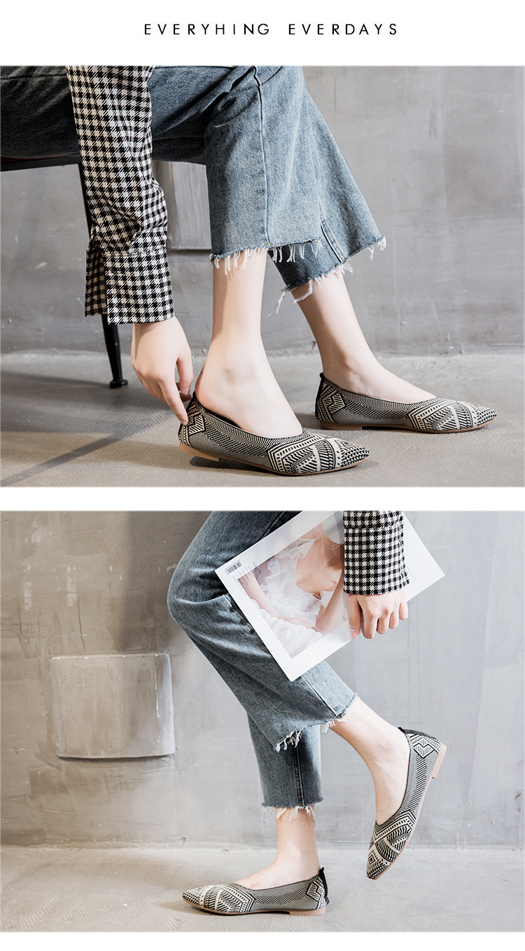 Hot Sale Lightweight Breathable Women's Shoes Pointed Toe Geometric Pattern Casual Flats