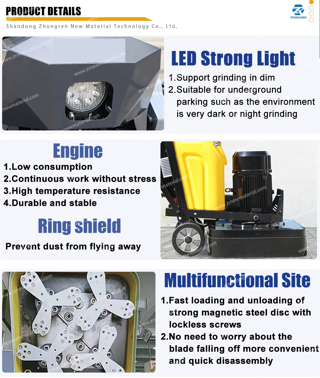 7.5KW/10P Concrete Floor Grinding Machine With Vacuum High Efficiency