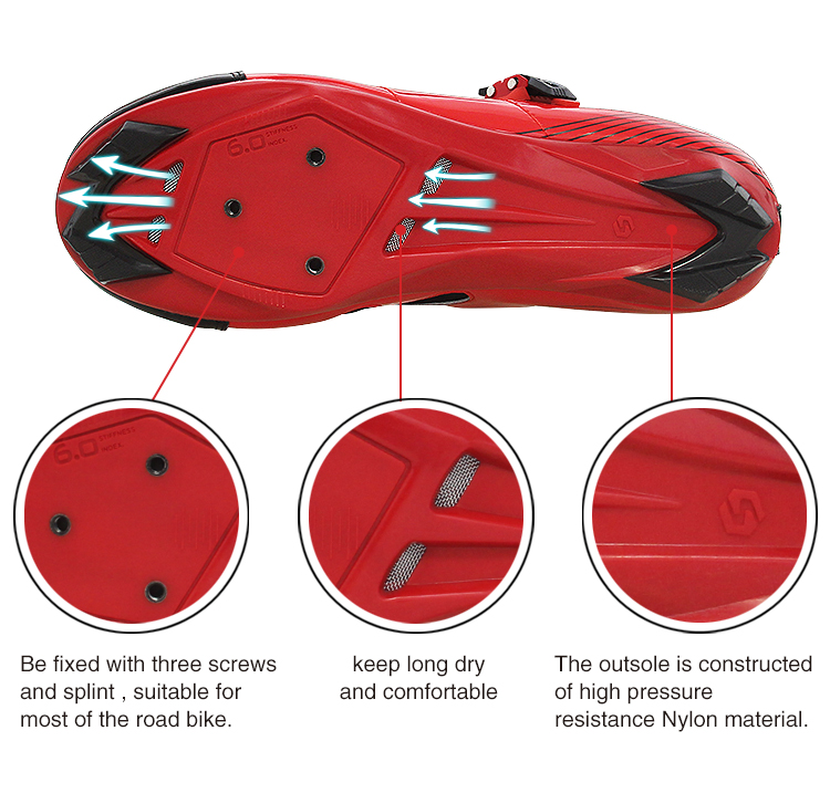 Red Lock Pedal Road Bike Cycling Shoes Red And Black Color Slip Resistance