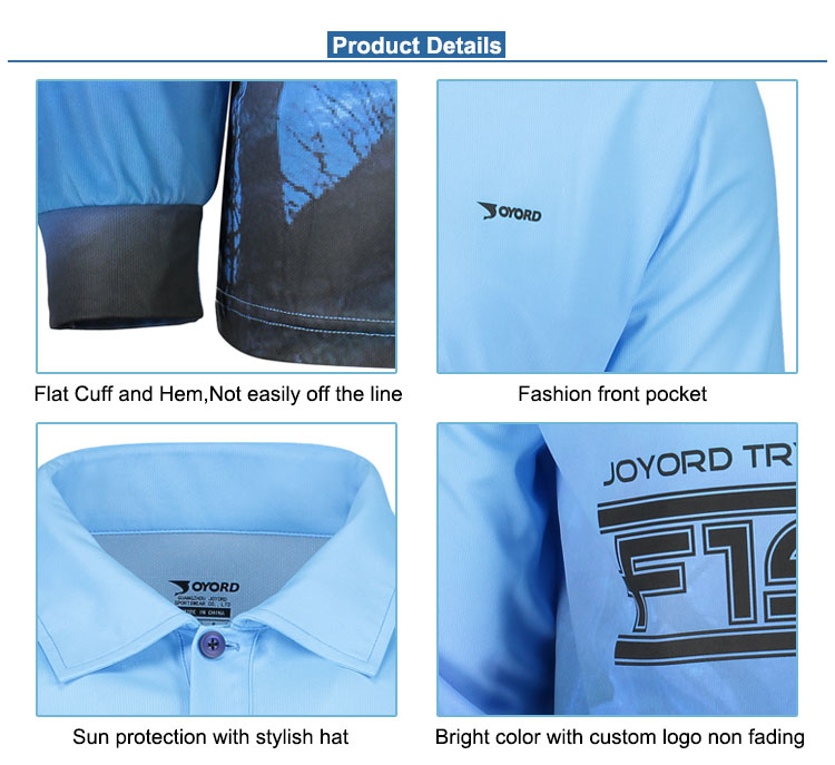Multi - Functional Fabric Sublimated Fishing Jerseys 3D Cutting Breathable Blue Color