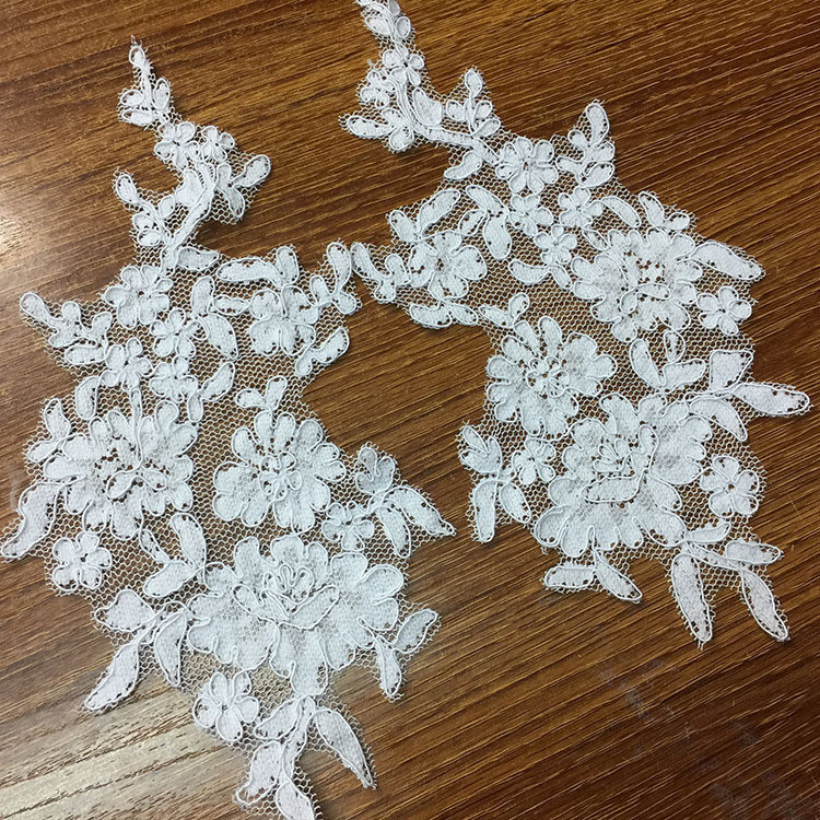 Ivory Venise Cord Lace Applique for Bridal Gown Wedding Dress decor,one pair